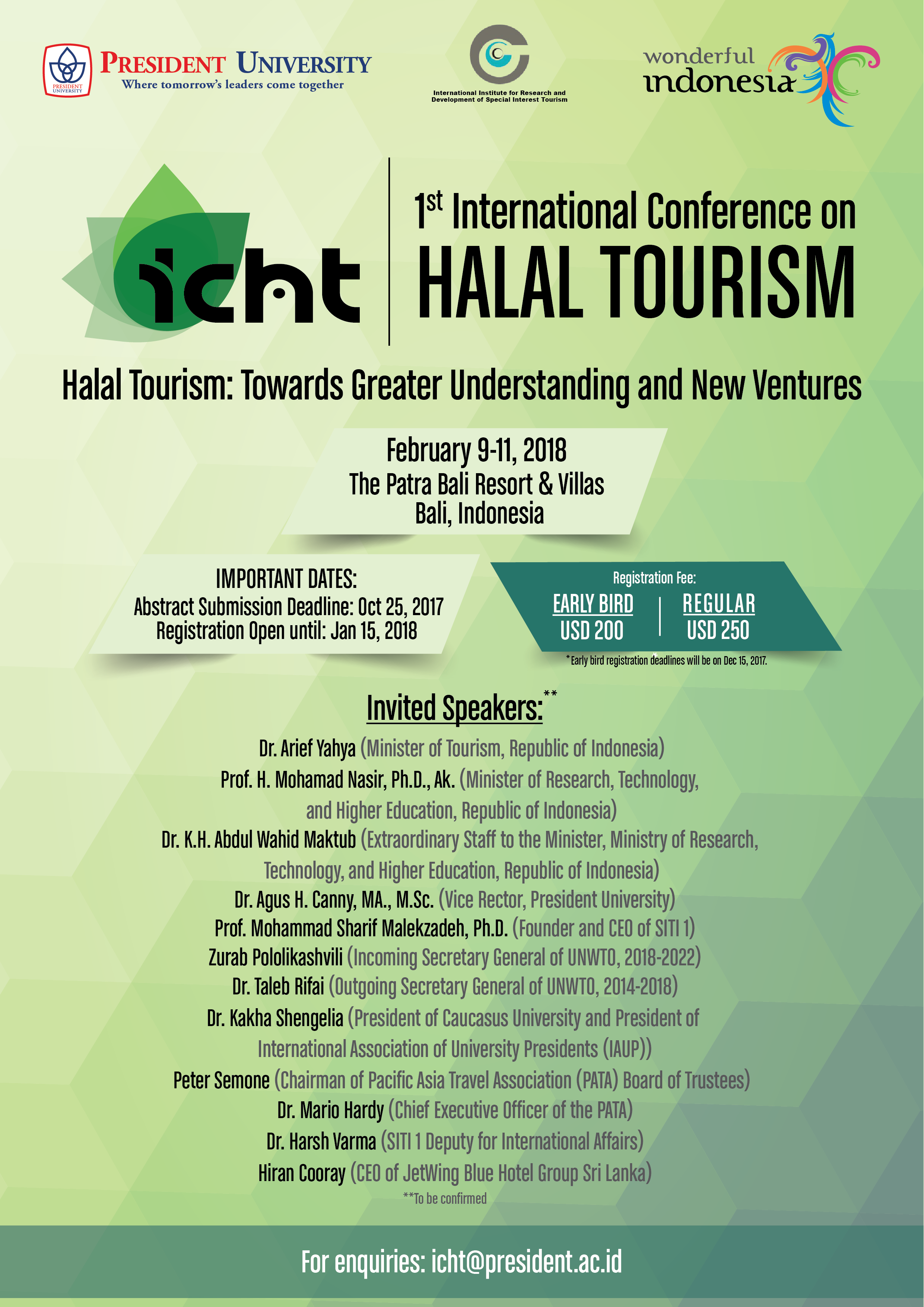 This conference aims to gather researchers, practitioners, and decision makers to critically share and discuss the latest empirical, conceptual, as well as theoretical findings and trends in the field of halal tourism industry and the industries supporting it.